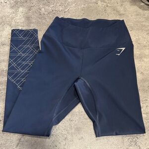 Gymshark Navy Blue Leggings with Geometric Pattern